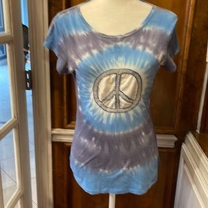 INC tee shirt tie dye bedazzled peace 100% cotton med top international concepts